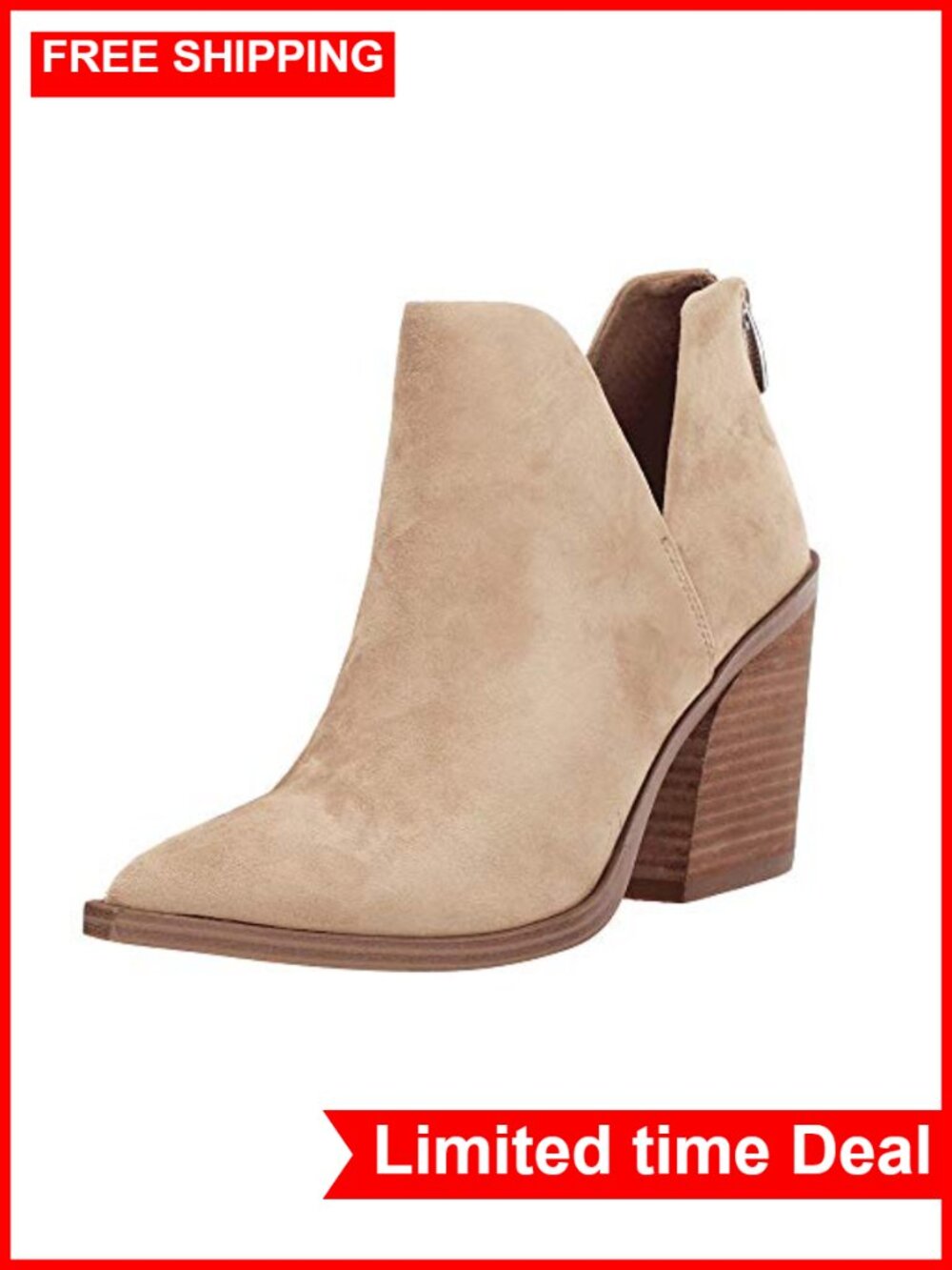 Faux Leather Slip On Ankle Booties V Cutout Pointed Toe Chunky Stacked Heel